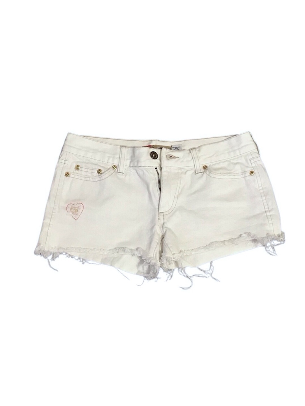 Old Navy White Frayed Denim Shorts with Heart Accent